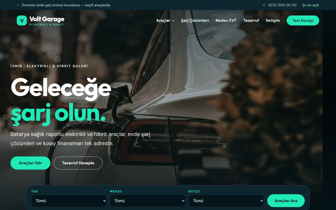 Premium Oto Galeri Web Sitesi — Volt Garage Elektrikli Araç Galerisi